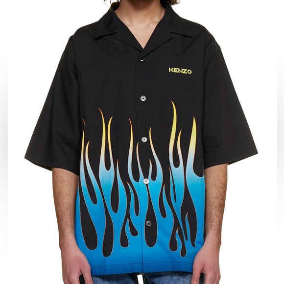 🔥🔥Kenzo Oversized Flame Printed Buttoned Down Bowling Shirt - Picture 6 of 8